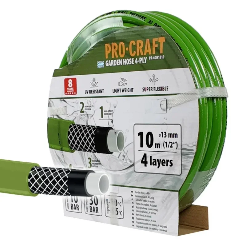 "Zelená zahradní hadice Procraft PR-4GH1310 4 vrstvy, 1/2"" 10 m" Cenová Bomba